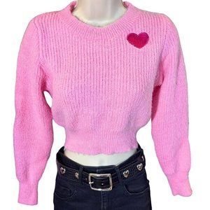 Soft pink cropped sweater with heart patch size small